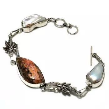 Ювелирный браслет с леопардовой кожей и жемчугом Бива 925 пробы, посеребренный, 6–8 дюймов