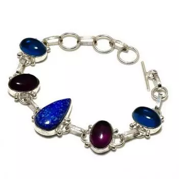 Ювелирный браслет с ляпис-лазурью и аметистом 925 пробы, посеребренный, 6-8 дюймов