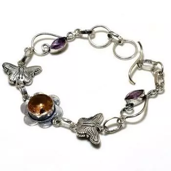 Ювелирный браслет с морганитом и аметистом 925 пробы, посеребренный, 6–8 дюймов