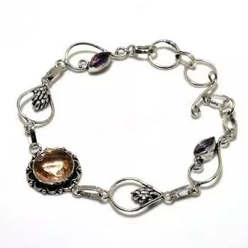Ювелирный браслет с морганитом и аметистом 925 пробы, посеребренный, 6–8 дюймов