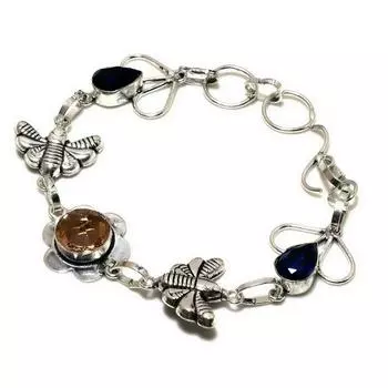 Ювелирный браслет с морганитом и голубым топазом 925 пробы, посеребренный, 6–8 дюймов