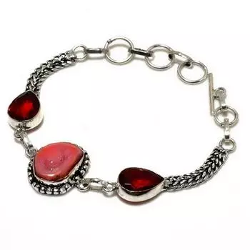 Ювелирный браслет с розовым друзи и драгоценным камнем 925 пробы, посеребренный, 6–8 дюймов