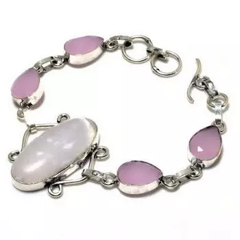 Ювелирный браслет с селенитом, розовым халцедоном 925 пробы, посеребренный, 6–8 дюймов