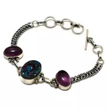 Ювелирный браслет с титановым друзами и аметистом 925 пробы, посеребренный, 6–8 дюймов