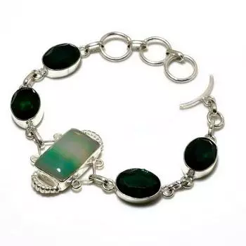 Ювелирный браслет с зеленым кружевным агатом и диопсидом 925 пробы, посеребренный, 6–8 дюймов