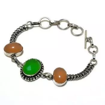 Ювелирный браслет с зеленым ониксом и халцедоном 925 пробы, посеребренный, 6–8 дюймов