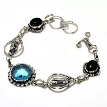 Ювелирный браслет Swissblue с топазом, черным ониксом и посеребренным камнем 925 пробы 6–8 дюймов