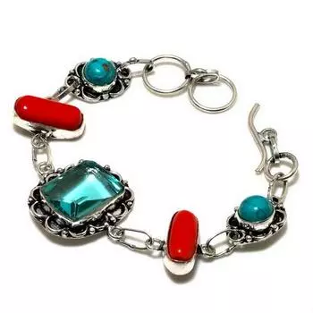 Ювелирный браслет Swissblue с топазом и красным кораллом, посеребренный 925 пробы, 6–8 дюймов