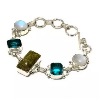 Ювелирный браслет Unakite Rainbow Moonstone с серебряным покрытием 925 пробы 6–8 дюймов