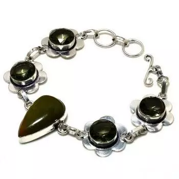 Ювелирный браслет Unakite с дымчатым топазом 925 пробы, посеребренный, 6–8 дюймов