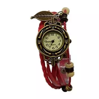 Ювелирный бренд Rockyu, популярный браслет, ретро, кожаный браслет из натуральной кожи, плетеные часы ручной работы, цветной красный лист, растительный браслет из листьев, мужские часы красный