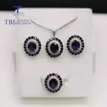 Ювелирный комплект из натурального синего иолита, натуральный драгоценный камень, овальный 7*9 мм, серьги-подвески, кольцо, изысканные ювелирные изделия, серьги-кольца для женщин, мам, хороший подарок us ring size 6# синий