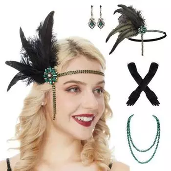 Ювелирный комплект Yousheng 1920-х годов, повязка на голову, перчатки, серьги, сверкающие серьги, головной убор с пайетками, бусины, аксессуары для ролевых игр A