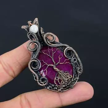 Ювелирный кулон «Древо жизни», созданный в лаборатории, с рубином и лунным камнем, из чистой медной проволоки, ювелирный кулон ручной работы 2.76 Inches розовый