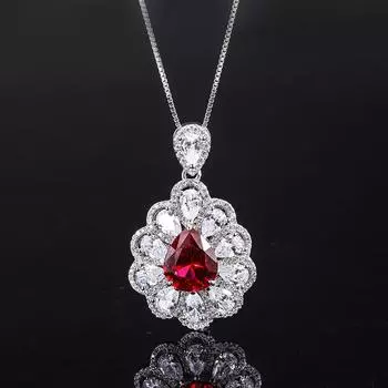 Ювелирный кулон имитация красного сокровища сапфир в форме капли воды кулон ручной работы с бриллиантами 10 * 12