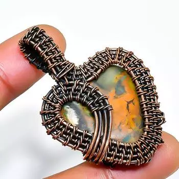 Ювелирный кулон из бамбуковой яшмы с медной проволокой ручной работы 1,97 дюйма 1.97 коричневый