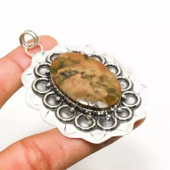 Ювелирный кулон из бамбуковой яшмы с покрытием из серебра 925 пробы, ручная работа, 2,46 дюйма 2.46 коричневый