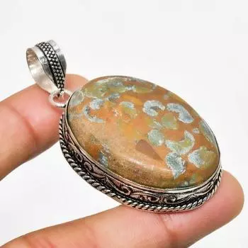 Ювелирный кулон из бамбуковой яшмы с покрытием из серебра 925 пробы, ручная работа, 2,27 дюйма 2.27 коричневый