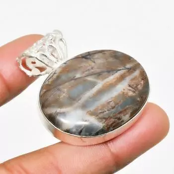 Ювелирный кулон из драгоценного камня Пикассо Джаспер, покрытый серебром 925 пробы, 1,32 дюйма 1.32 чёрный