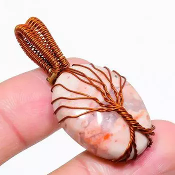 Ювелирный кулон из медной проволоки, розовый арагонит, 1,85 дюйма, E3O84 розовый