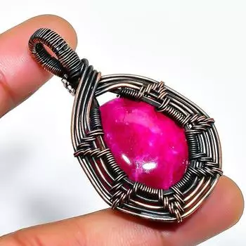 Ювелирный кулон из медной проволоки ручной работы с кашмирским красным рубином и драгоценным камнем длиной 1,97 дюйма 1.97 розовый