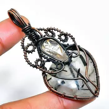 Ювелирный кулон из медной проволоки с черным рутилом, драгоценным камнем и рутилом, 2,56 дюйма 2.56 чёрный