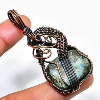 Ювелирный кулон из медной проволоки с драгоценным камнем Republic Larimar, ручная работа, 2,36 дюйма 2.36 синий