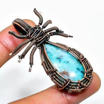 Ювелирный кулон из медной проволоки с драгоценным камнем Republic Larimar, ручная работа, 2,17 дюйма 2.17 синий