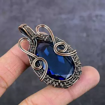 Ювелирный кулон из медной проволоки с драгоценным камнем иолитовым кварцем 2,36 дюйма b7j98