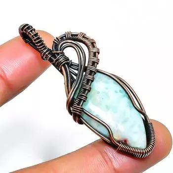 Ювелирный кулон из медной проволоки с драгоценным камнем Republic Larimar, ручная работа, 2,17 дюйма 2.17 синий