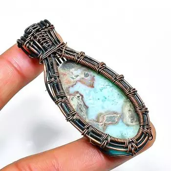 Ювелирный кулон из медной проволоки с драгоценным камнем Republic Larimar, ручная работа, 2,48 дюйма 2.48 синий