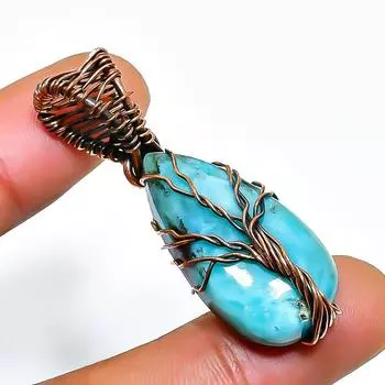 Ювелирный кулон из медной проволоки с драгоценным камнем Republic Larimar, 1,69 дюйма 1.69 синий