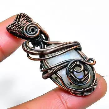 Ювелирный кулон из медной проволоки с радужным лунным камнем, ручная работа, 1,97 дюйма 1.97 белый