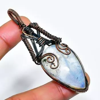 Ювелирный кулон из медной проволоки с радужным лунным камнем, ручная работа, 2,76 дюйма 2.76 белый