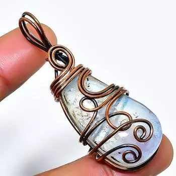 Ювелирный кулон из медной проволоки с радужным лунным камнем, ручная работа, 2,17 дюйма 2.17 белый