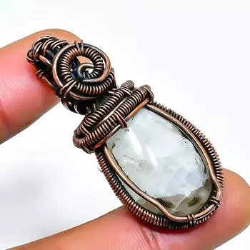 Ювелирный кулон из медной проволоки с радужным лунным камнем, ручная работа, 1,69 дюйма 1.69 белый