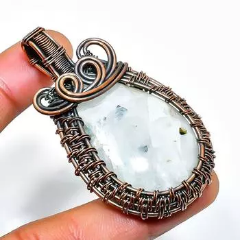 Ювелирный кулон из медной проволоки с радужным лунным камнем, ручная работа, 2,17 дюйма 2.17 белый