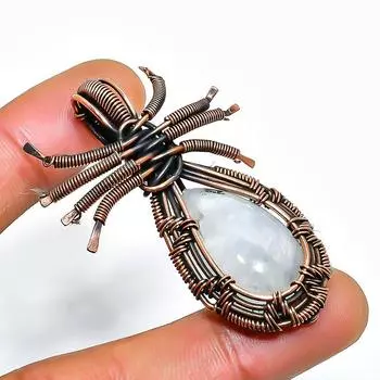 Ювелирный кулон из медной проволоки с радужным лунным камнем, ручная работа, 1,97 дюйма 1.97 белый