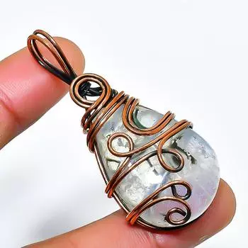 Ювелирный кулон из медной проволоки с радужным лунным камнем, ручная работа, 1,97 дюйма 1.97 белый