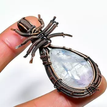 Ювелирный кулон из медной проволоки с радужным лунным камнем, ручная работа, 2,17 дюйма 2.17 белый