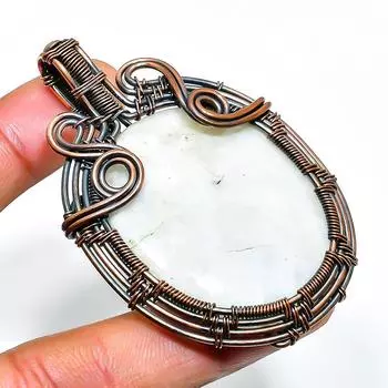 Ювелирный кулон из медной проволоки с радужным лунным камнем, ручная работа, 2,44 дюйма 2.44 белый