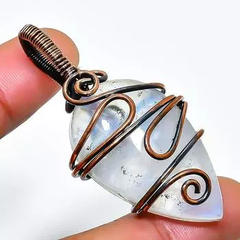 Ювелирный кулон из медной проволоки с радужным лунным камнем, ручная работа, 1,97 дюйма 1.97 белый