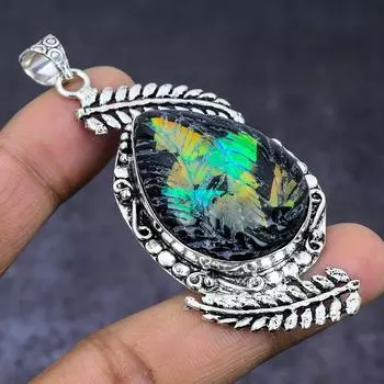 Ювелирный кулон из натурального эфиопского опала 925 пробы из серебра 2,96 дюйма G2W35