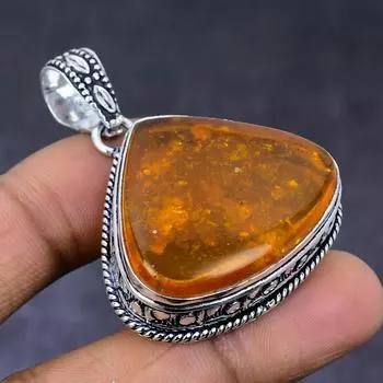 Ювелирный кулон из натурального балтийского янтаря из серебра 925 пробы 1,85 дюйма c1o48