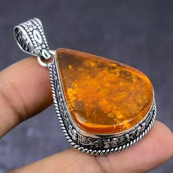 Ювелирный кулон из натурального балтийского янтаря из серебра 925 пробы 2,09 дюйма E1D76