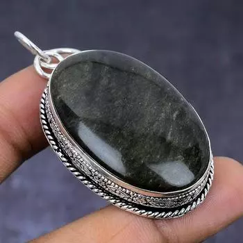 Ювелирный кулон из натурального черного авантюрина 925 пробы из серебра 2,25 дюйма u6S16