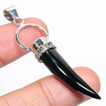 Ювелирный кулон из натурального черного оникса 925 пробы из стерлингового серебра 2,50 дюйма N7G79