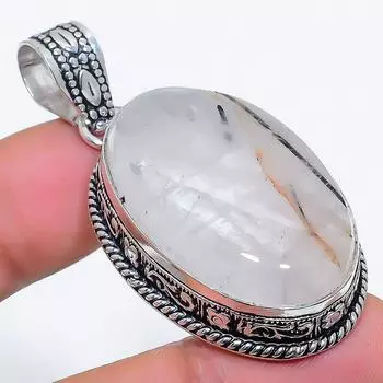 Ювелирный кулон из натурального черного рутила 925 пробы из серебра 2,13 дюйма Q2i78