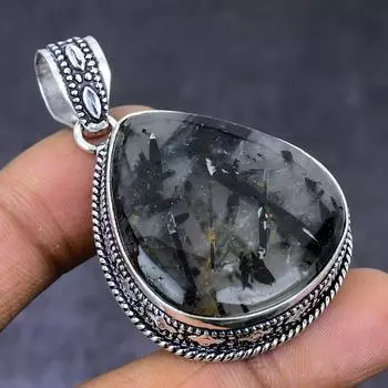 Ювелирный кулон из натурального черного рутила 925 пробы из серебра 2,05 дюйма j6m95