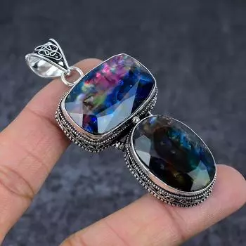 Ювелирный кулон из натурального дихроичного стекла, драгоценный камень из стерлингового серебра 925 пробы, 2,88 дюйма, C2m03